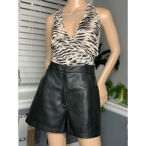 BCBGMaxazria Women's Black Leather Shorts Medium And Zebra Print Top XS